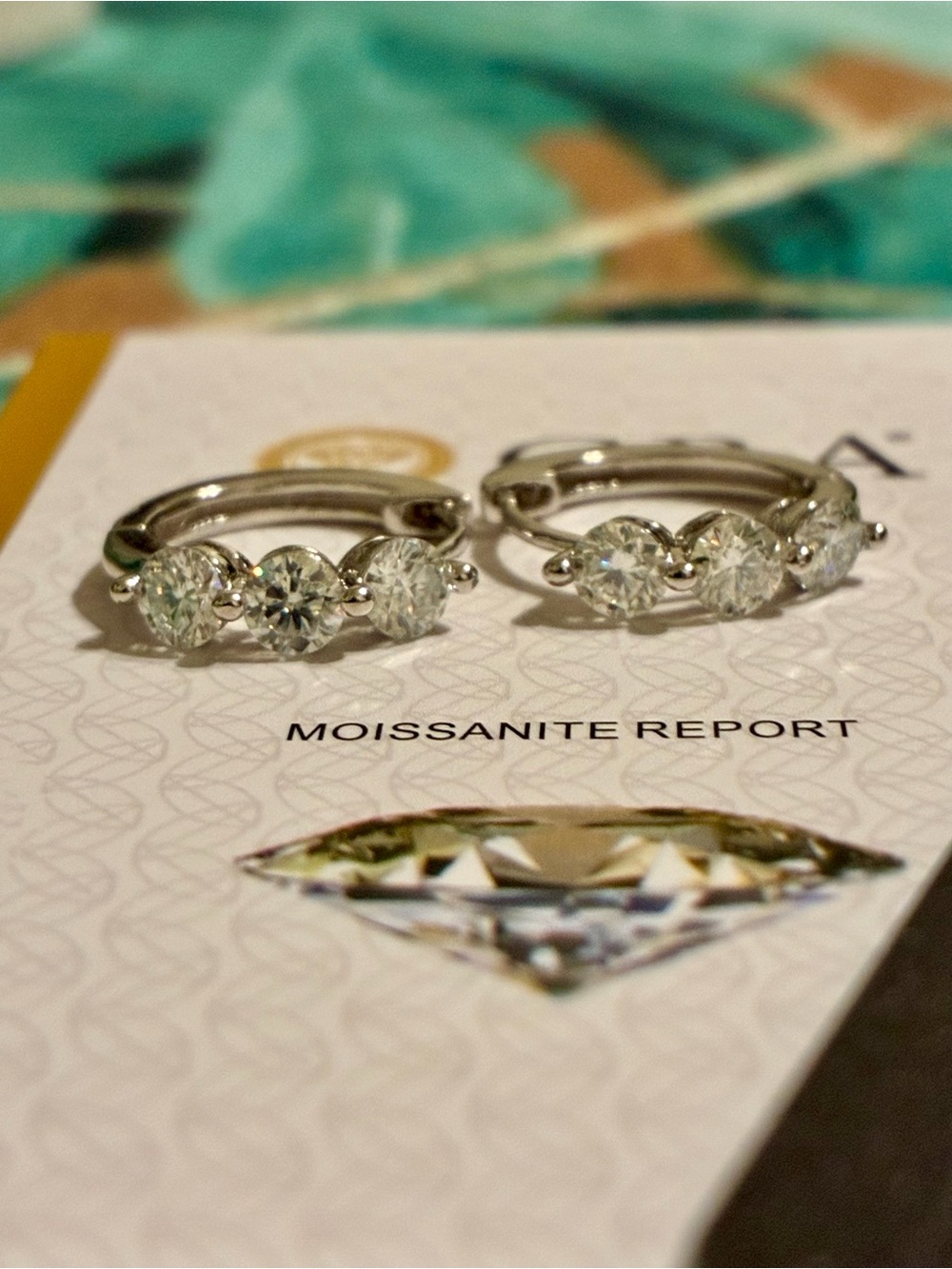 1.8 ct Triple-Stone Hoop Earrings with Clear Moissanite + Gra report